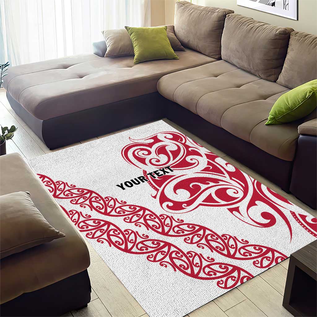 All White Maori Tribal Tattoo Personalised Area Rug Classic Red Polynesian Style - Polynesian Pride
