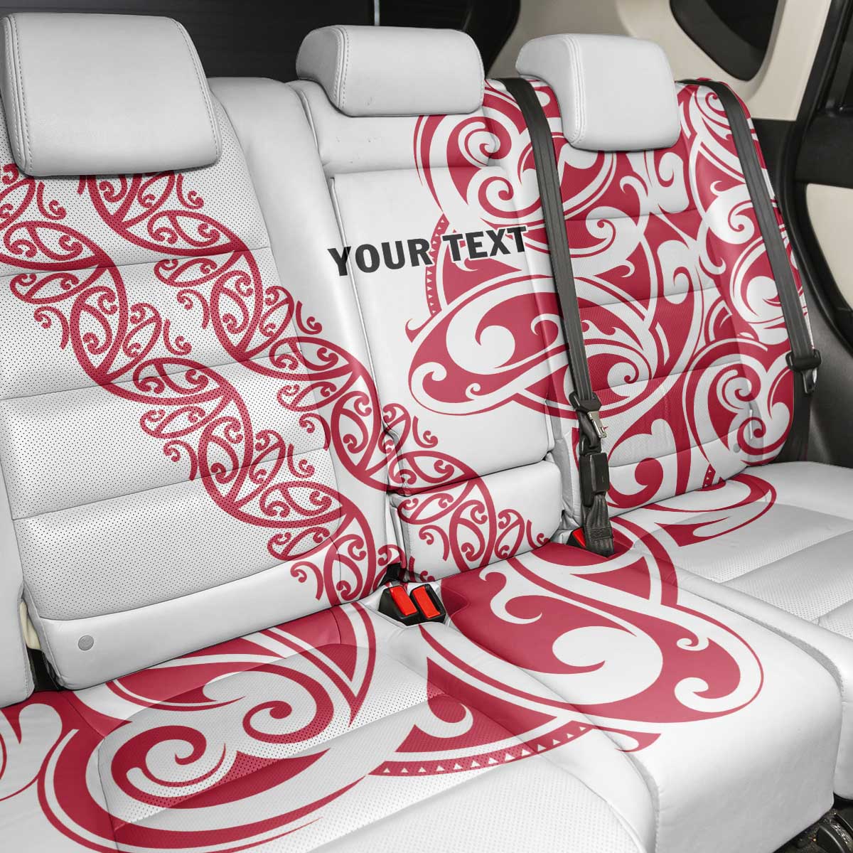 All White Maori Tribal Tattoo Personalised Back Car Seat Cover Classic Red Polynesian Style - Polynesian Pride