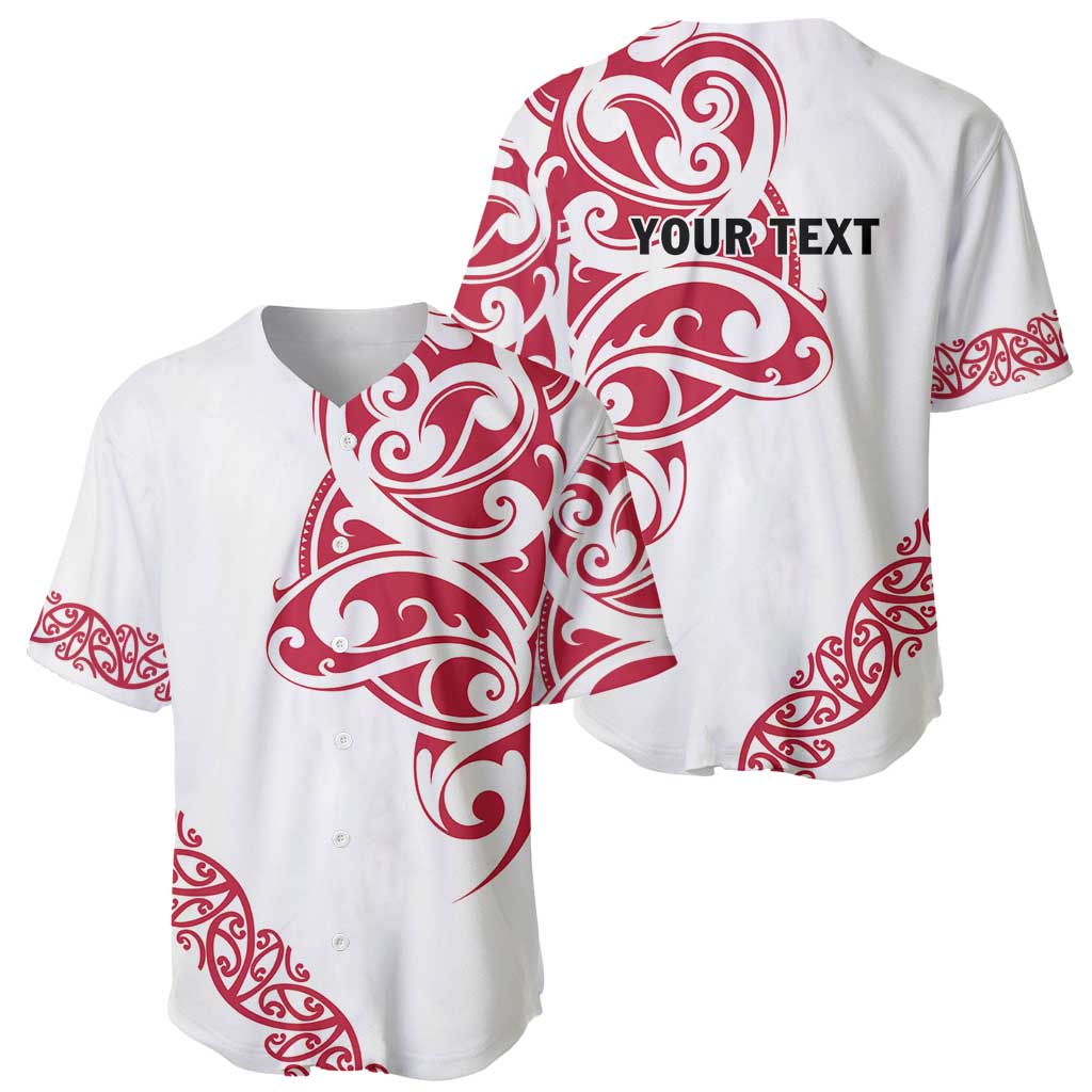 All White Maori Tribal Tattoo Personalised Baseball Jersey Classic Red Polynesian Style - Polynesian Pride
