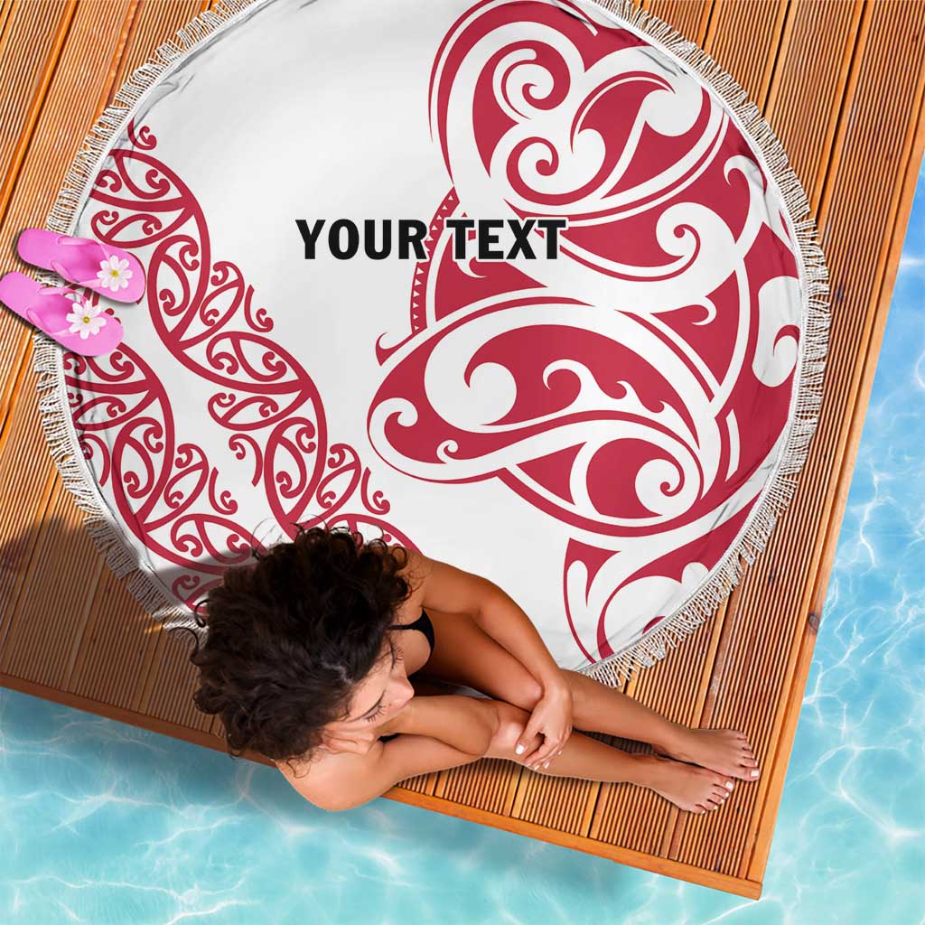All White Maori Tribal Tattoo Personalised Beach Blanket Classic Red Polynesian Style - Polynesian Pride
