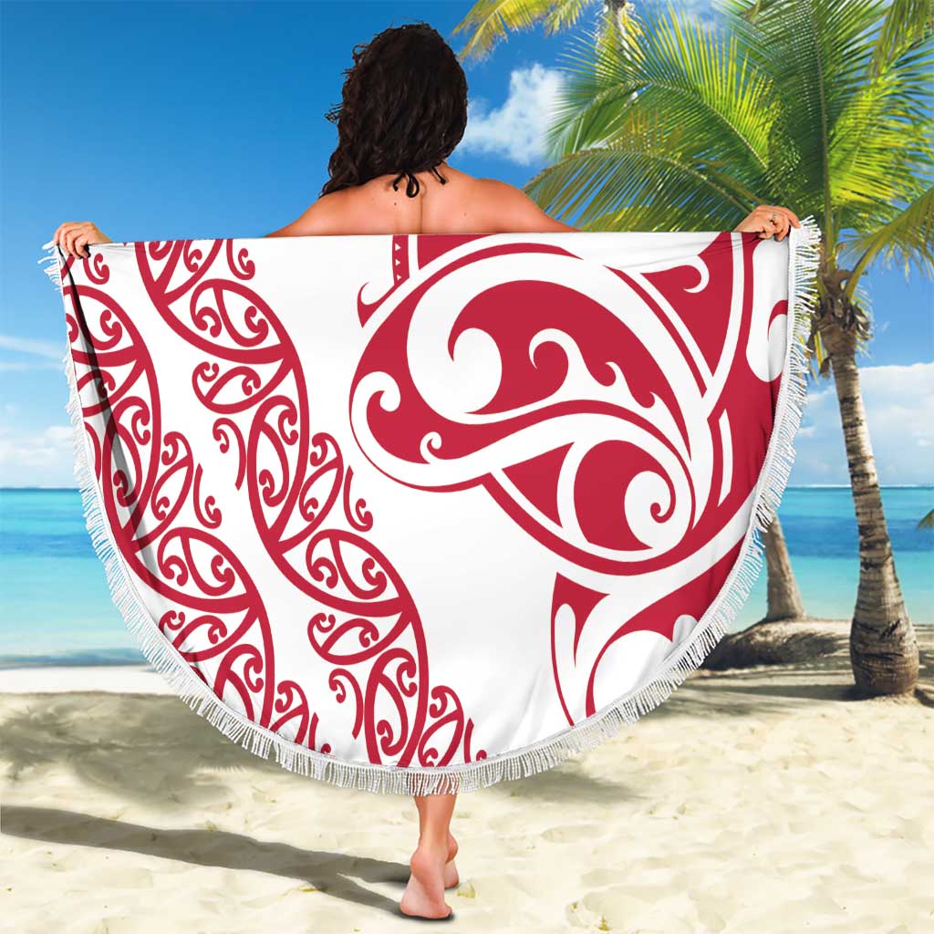 All White Maori Tribal Tattoo Personalised Beach Blanket Classic Red Polynesian Style - Polynesian Pride