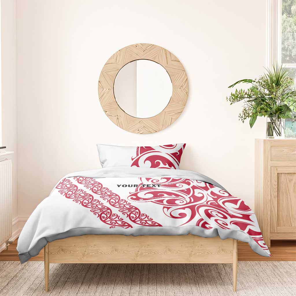 All White Maori Tribal Tattoo Personalised Bedding Set Classic Red Polynesian Style - Polynesian Pride