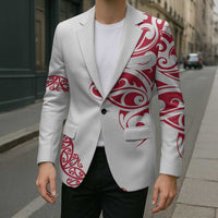 All White Maori Tribal Tattoo Personalised Blazer Classic Red Polynesian Style - Polynesian Pride