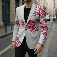 All White Maori Tribal Tattoo Personalised Blazer Classic Red Polynesian Style - Polynesian Pride
