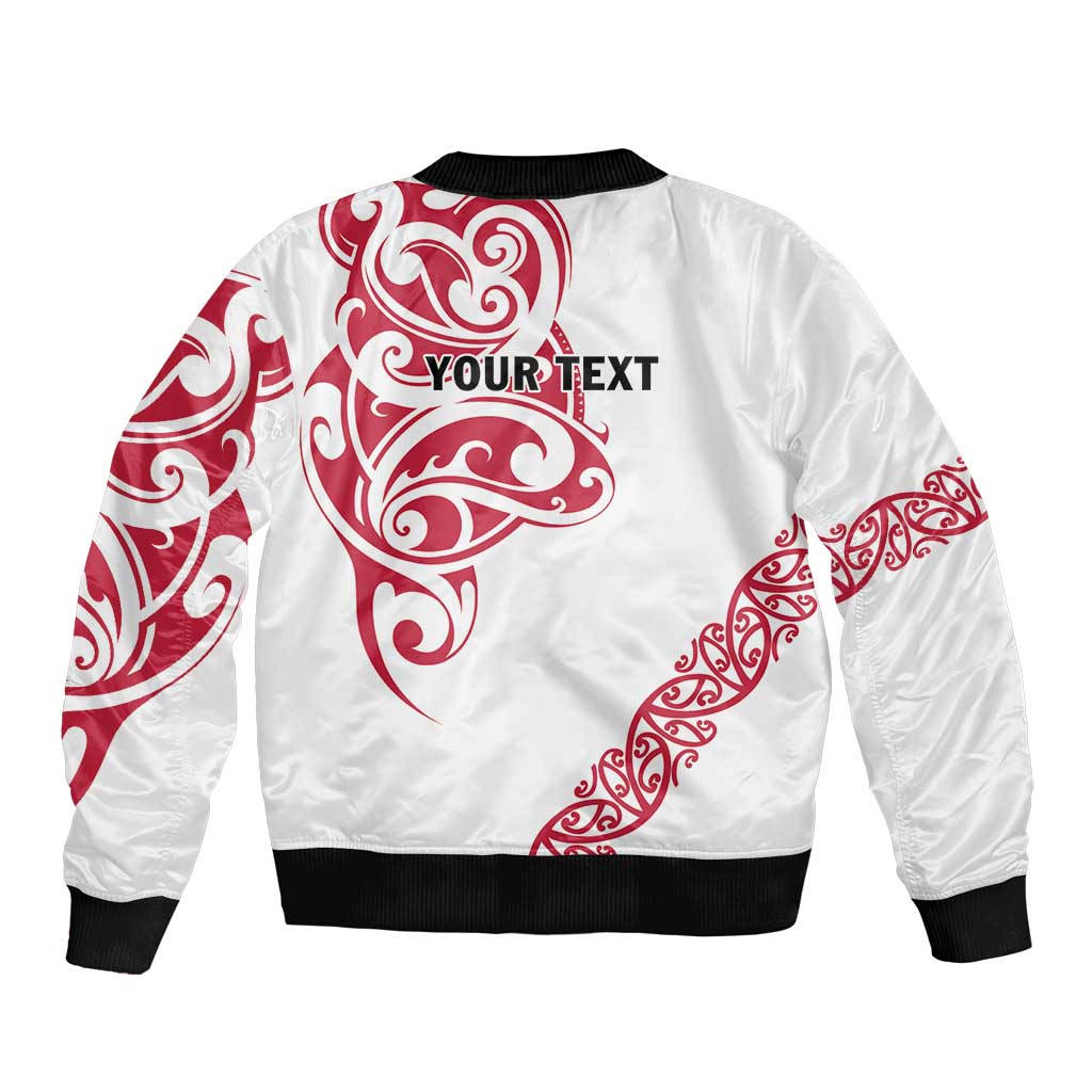 All White Maori Tribal Tattoo Personalised Bomber Jacket Classic Red Polynesian Style - Polynesian Pride