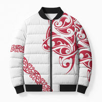 All White Maori Tribal Tattoo Personalised Bomber Puffer Jacket Classic Red Polynesian Style - Polynesian Pride