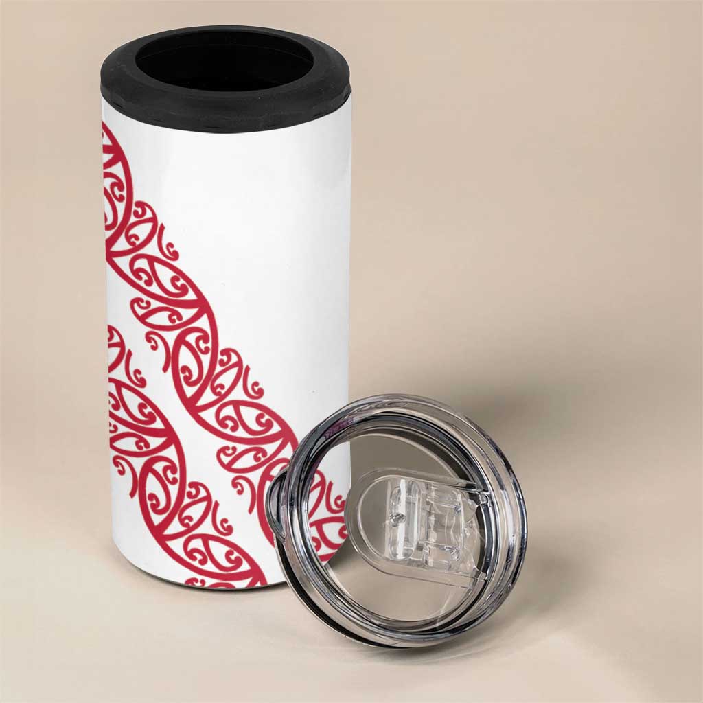 All White Maori Tribal Tattoo Personalised 4 in 1 Can Cooler Tumbler Classic Red Polynesian Style - Polynesian Pride