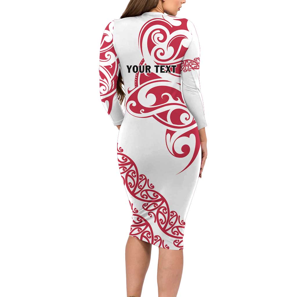 All White Maori Tribal Tattoo Personalised Family Matching Long Sleeve Bodycon Dress and Hawaiian Shirt Classic Red Polynesian Style - Polynesian Pride