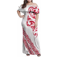 All White Maori Tribal Tattoo Personalised Family Matching Off Shoulder Maxi Dress and Hawaiian Shirt Classic Red Polynesian Style - Polynesian Pride