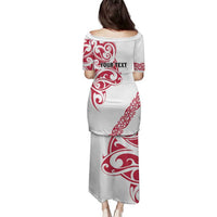 All White Maori Tribal Tattoo Personalised Family Matching Puletasi and Hawaiian Shirt Classic Red Polynesian Style - Polynesian Pride