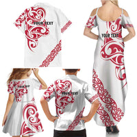 All White Maori Tribal Tattoo Personalised Family Matching Summer Maxi Dress and Hawaiian Shirt Classic Red Polynesian Style - Polynesian Pride