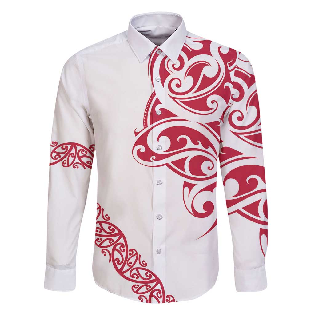 All White Maori Tribal Tattoo Personalised Family Matching Summer Maxi Dress and Hawaiian Shirt Classic Red Polynesian Style - Polynesian Pride