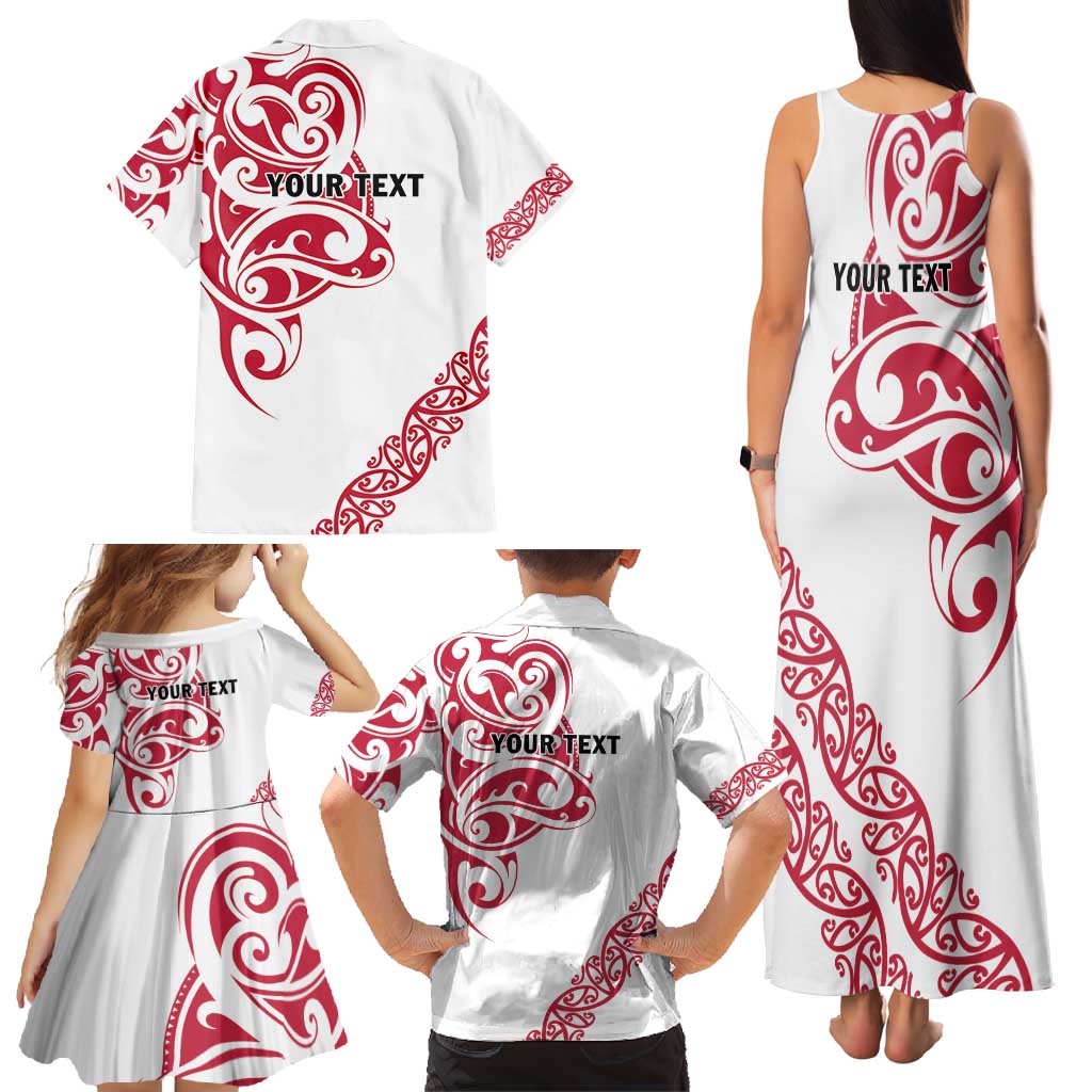 All White Maori Tribal Tattoo Personalised Family Matching Tank Maxi Dress and Hawaiian Shirt Classic Red Polynesian Style - Polynesian Pride