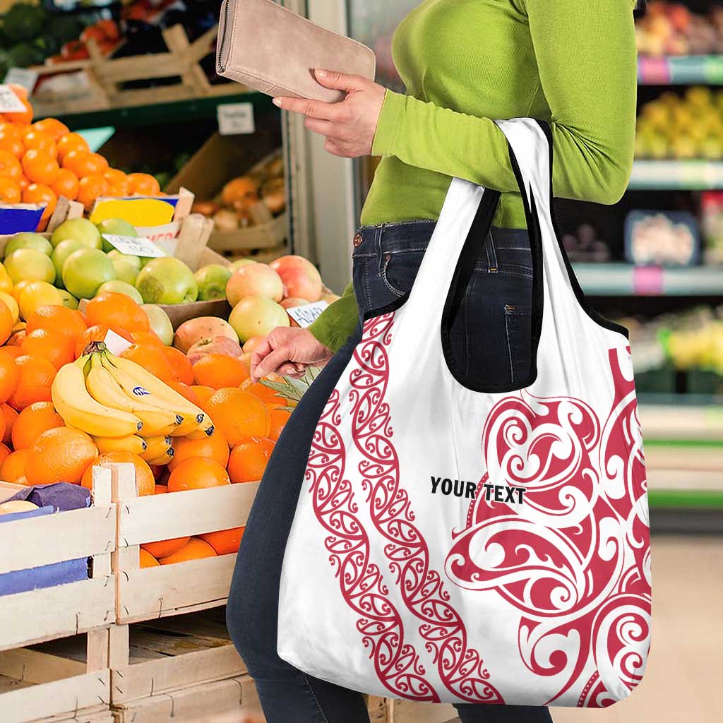 All White Maori Tribal Tattoo Personalised Grocery Bag Classic Red Polynesian Style - Polynesian Pride
