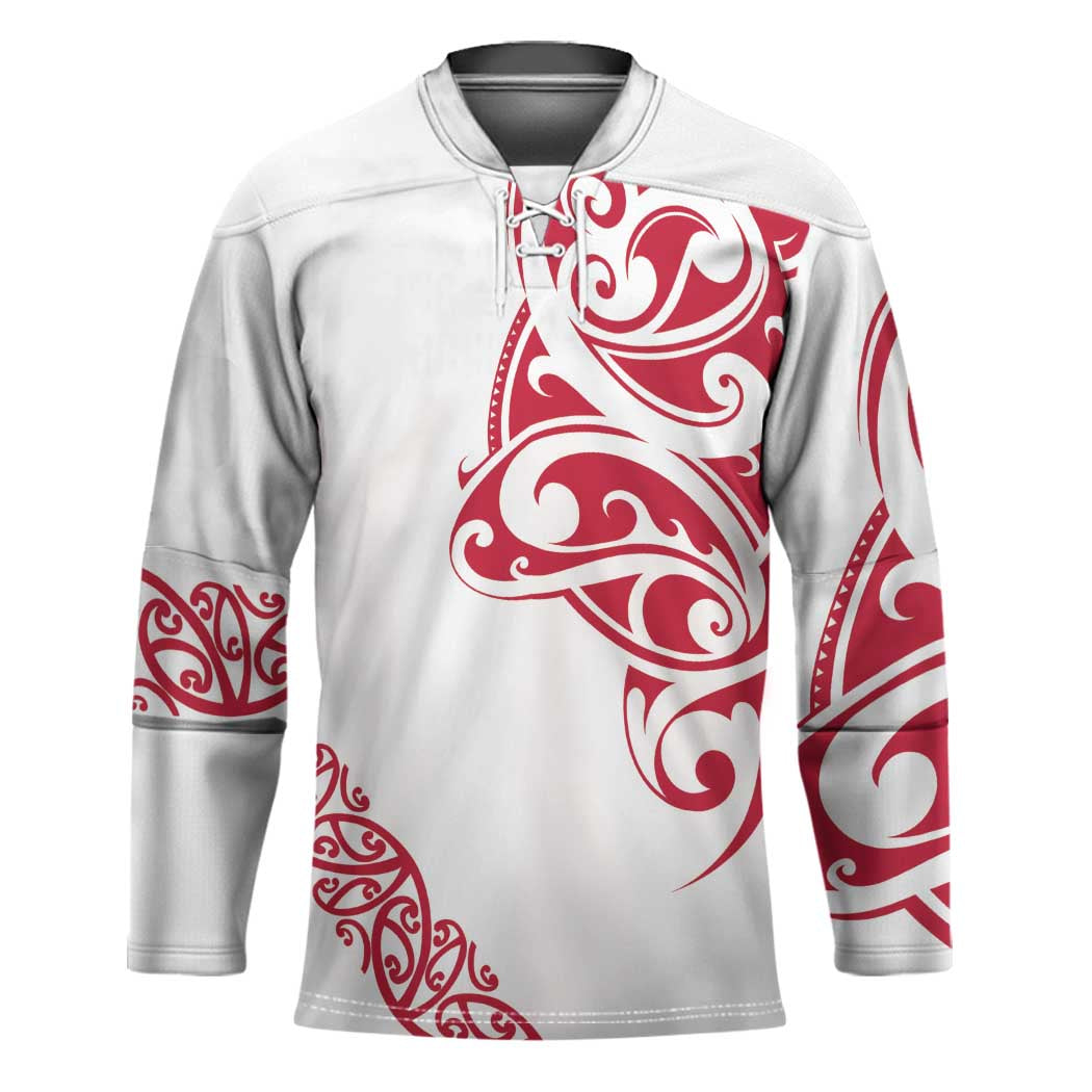 All White Maori Tribal Tattoo Personalised Hockey Jersey Classic Red Polynesian Style - Polynesian Pride