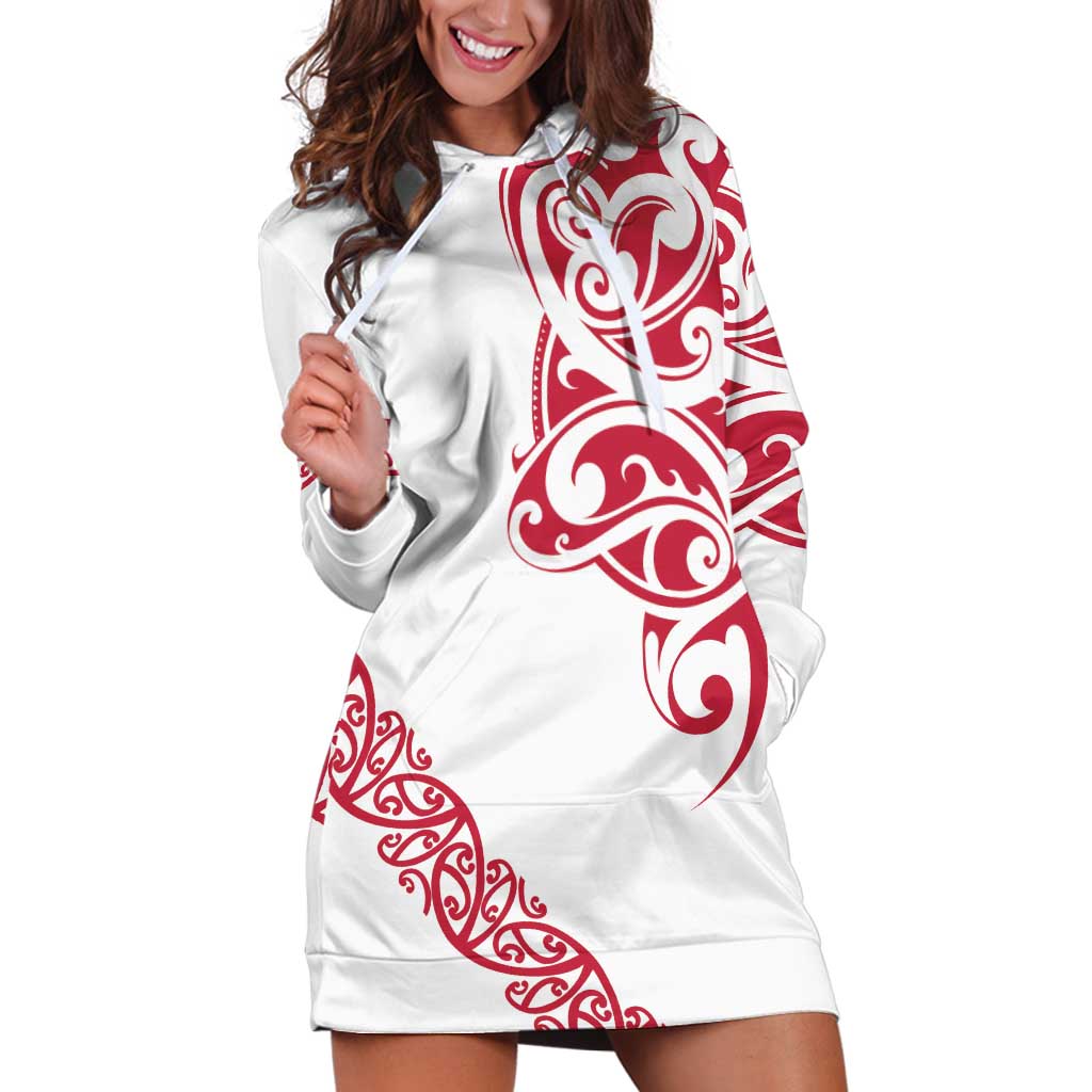 All White Maori Tribal Tattoo Personalised Hoodie Dress Classic Red Polynesian Style - Polynesian Pride