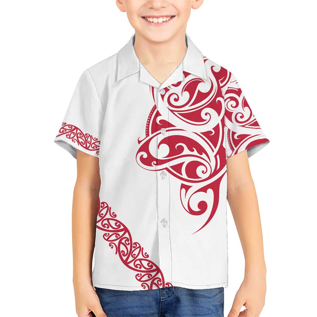 All White Maori Tribal Tattoo Personalised Kid Hawaiian Shirt Classic Red Polynesian Style - Polynesian Pride