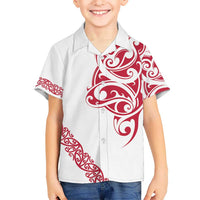 All White Maori Tribal Tattoo Personalised Kid Hawaiian Shirt Classic Red Polynesian Style - Polynesian Pride