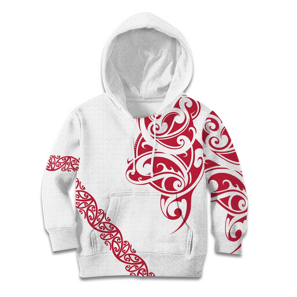 All White Maori Tribal Tattoo Personalised Kid Hoodie Classic Red Polynesian Style - Polynesian Pride