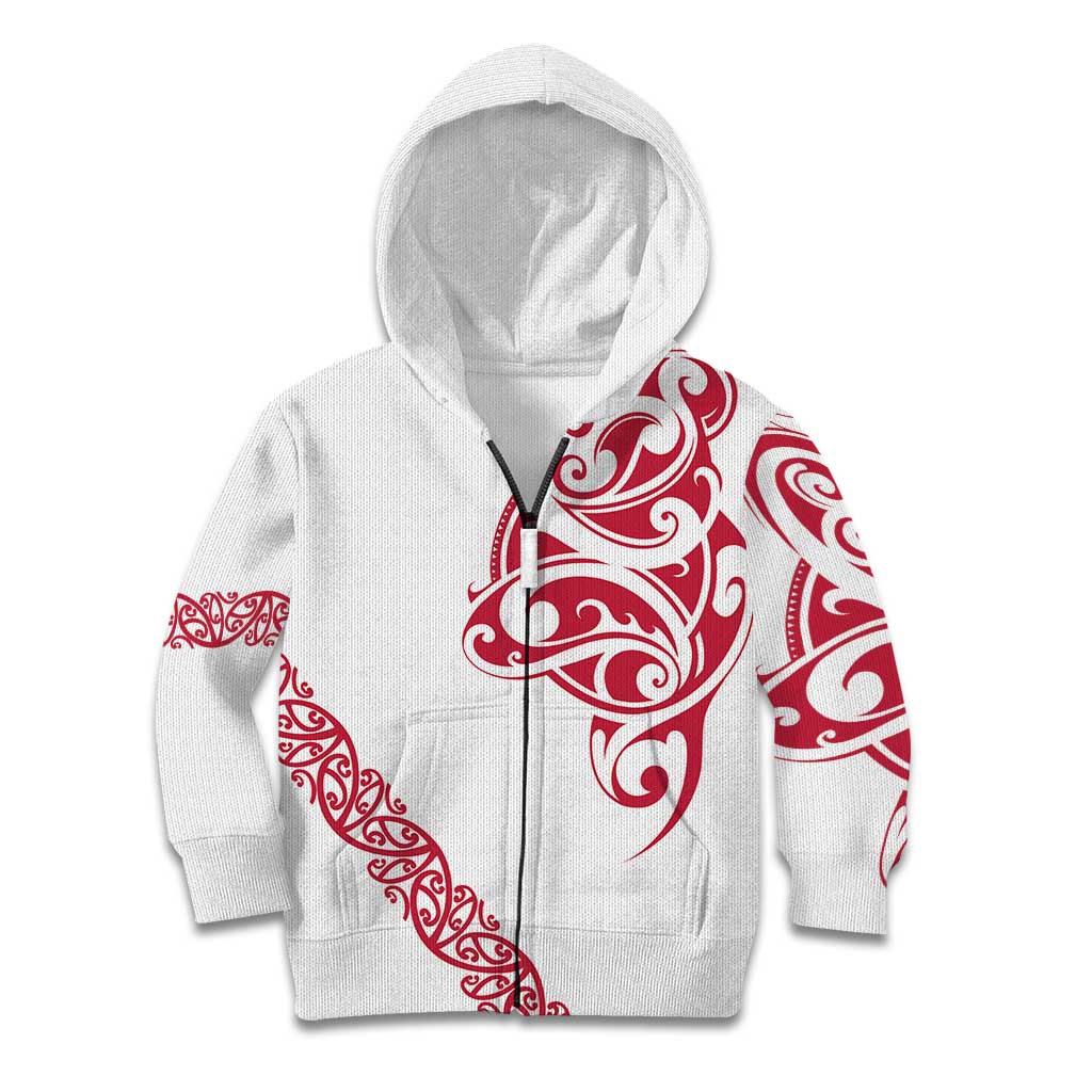 All White Maori Tribal Tattoo Personalised Kid Hoodie Classic Red Polynesian Style - Polynesian Pride