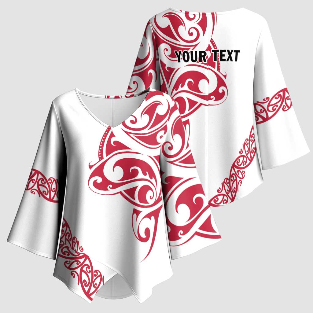 All White Maori Tribal Tattoo Personalised Kimono Sleeve Blouse Classic Red Polynesian Style - Polynesian Pride