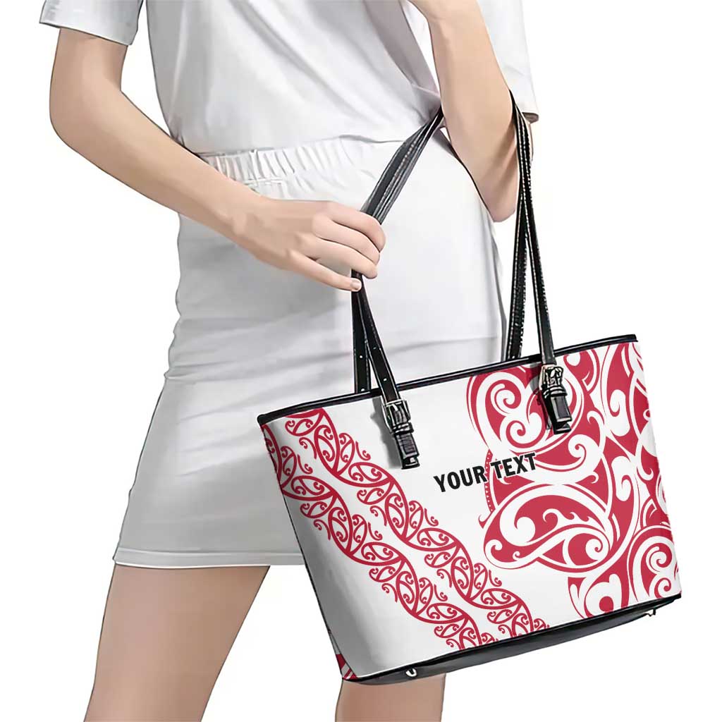 All White Maori Tribal Tattoo Personalised Leather Tote Bag Classic Red Polynesian Style - Polynesian Pride