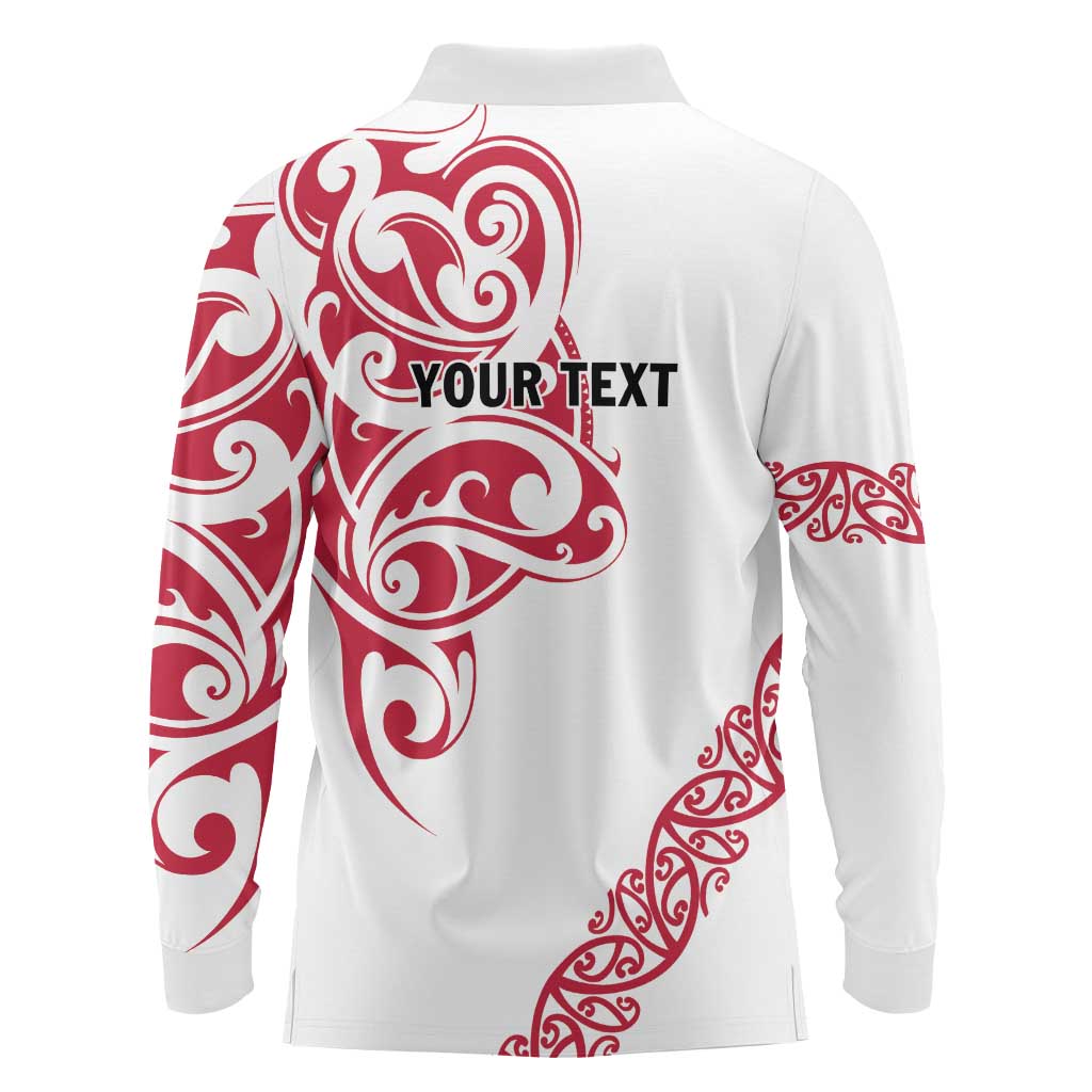 All White Maori Tribal Tattoo Personalised Long Sleeve Polo Shirt Classic Red Polynesian Style - Polynesian Pride