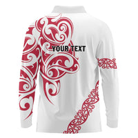 All White Maori Tribal Tattoo Personalised Long Sleeve Polo Shirt Classic Red Polynesian Style - Polynesian Pride