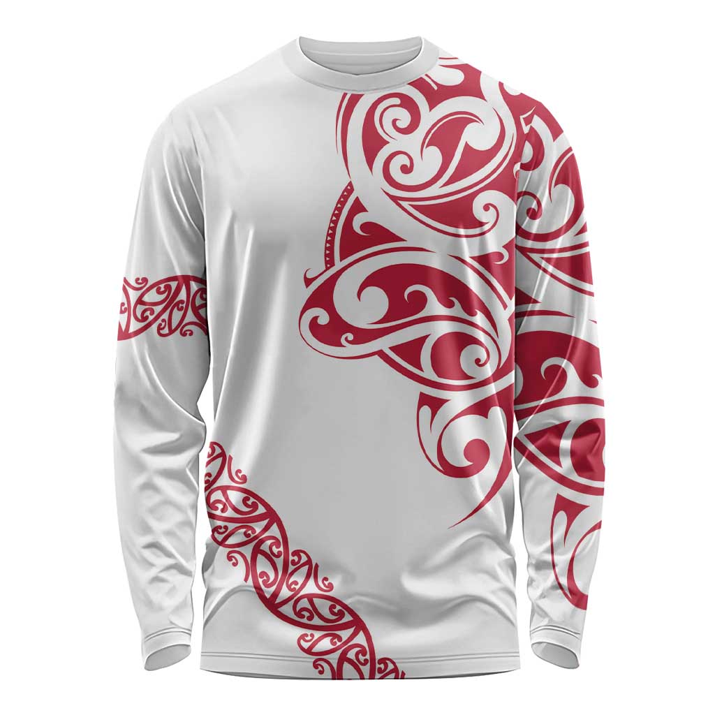 All White Maori Tribal Tattoo Personalised Long Sleeve Shirt Classic Red Polynesian Style - Polynesian Pride