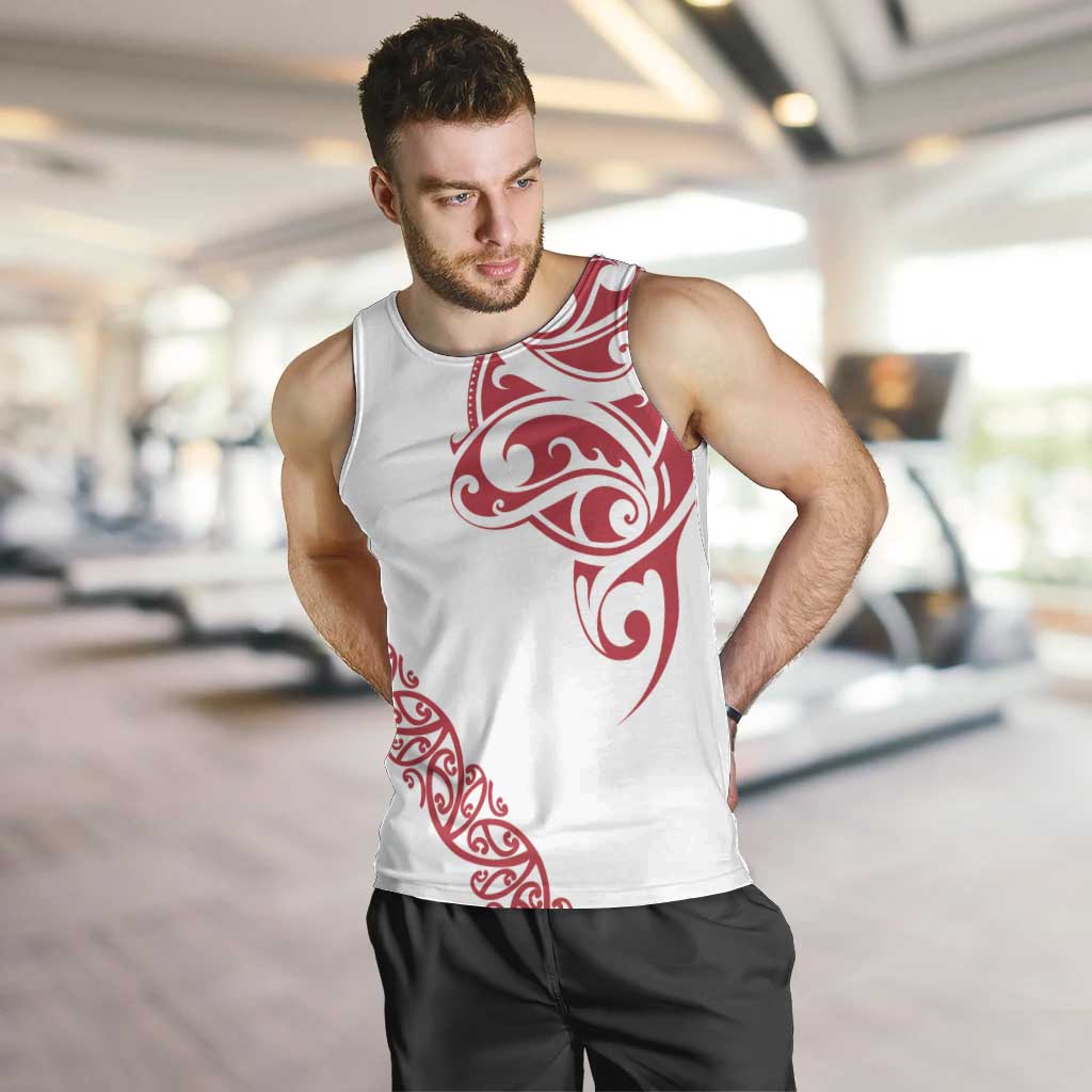 All White Maori Tribal Tattoo Personalised Men Tank Top Classic Red Polynesian Style - Polynesian Pride
