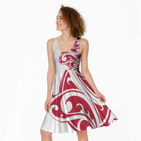 All White Maori Tribal Tattoo Personalised Midi Dress Classic Red Polynesian Style - Polynesian Pride