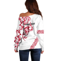 All White Maori Tribal Tattoo Personalised Off Shoulder Sweater Classic Red Polynesian Style - Polynesian Pride