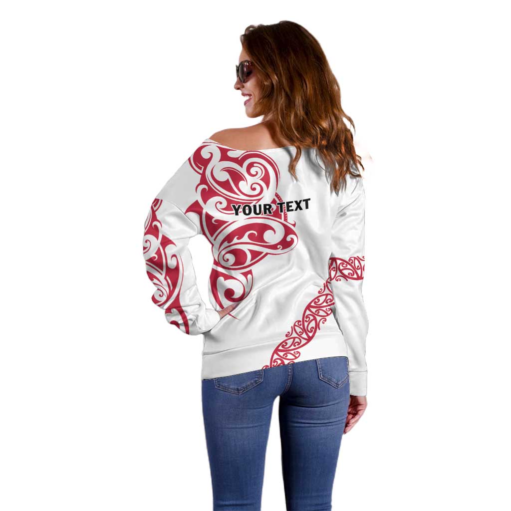 All White Maori Tribal Tattoo Personalised Off Shoulder Sweater Classic Red Polynesian Style - Polynesian Pride