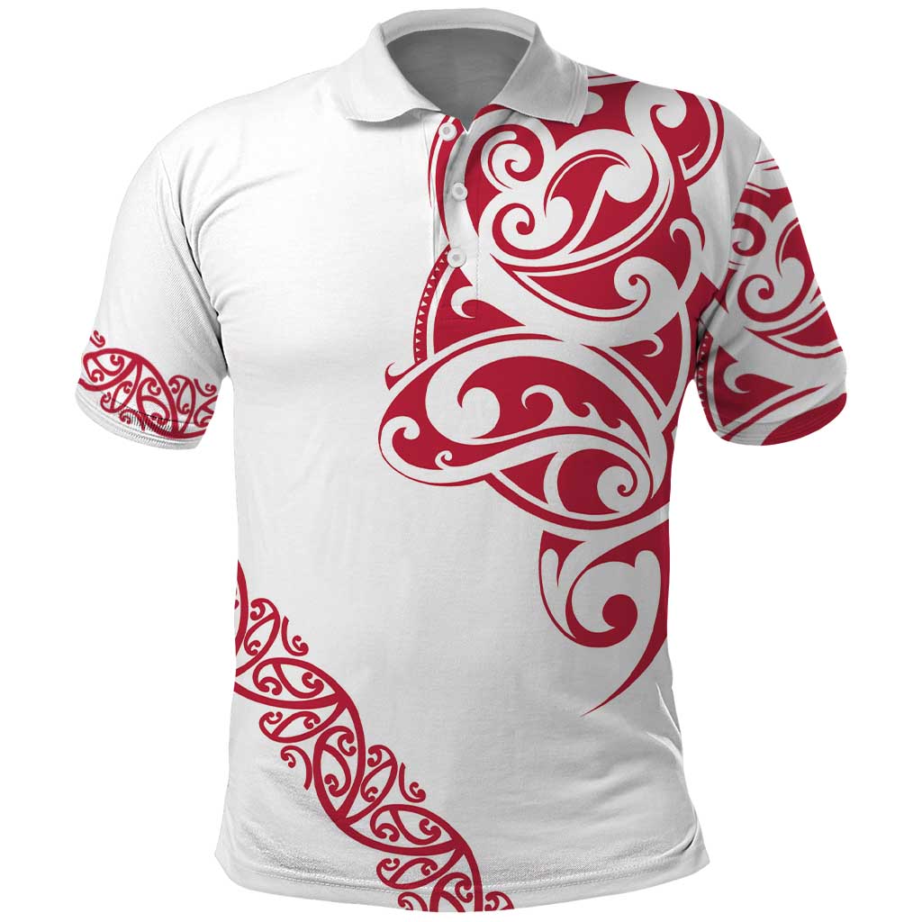 All White Maori Tribal Tattoo Personalised Polo Shirt Classic Red Polynesian Style - Polynesian Pride
