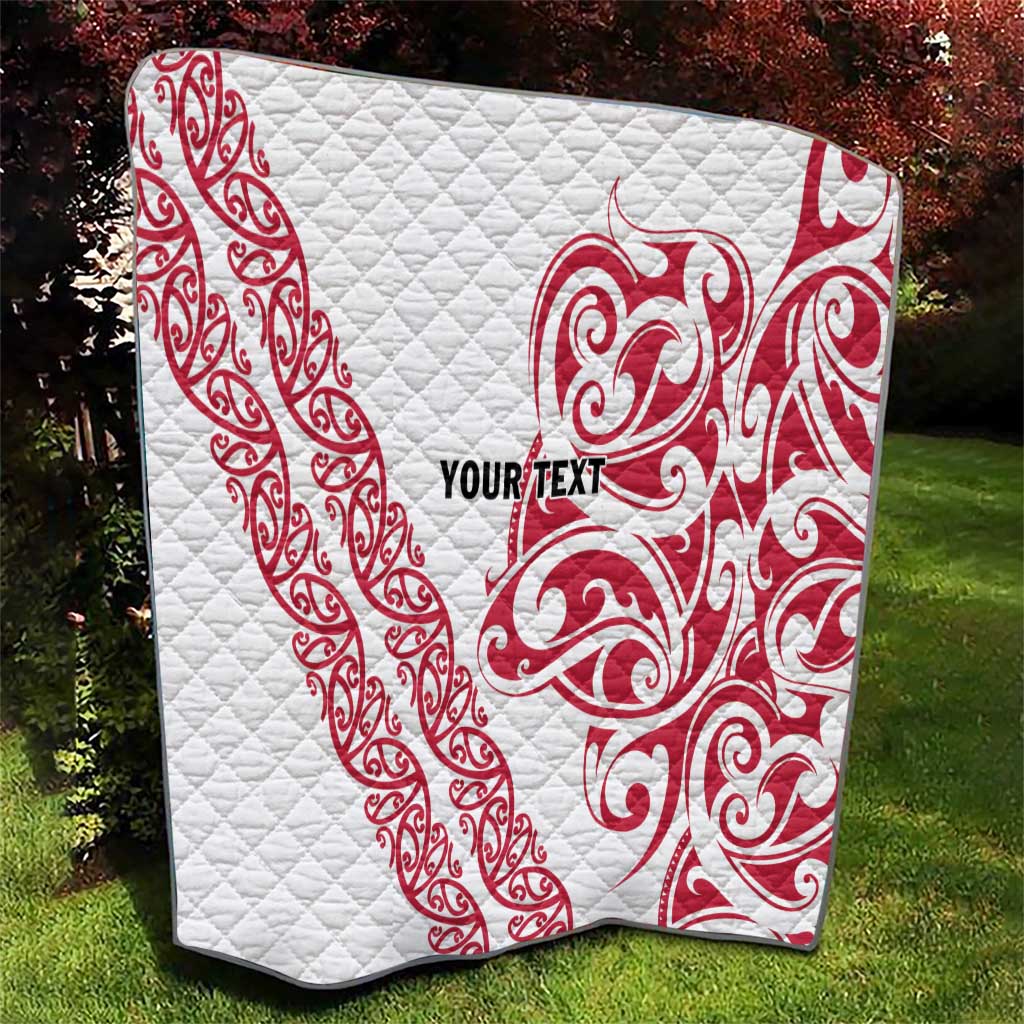 All White Maori Tribal Tattoo Personalised Quilt Classic Red Polynesian Style - Polynesian Pride