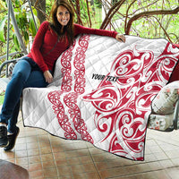 All White Maori Tribal Tattoo Personalised Quilt Classic Red Polynesian Style - Polynesian Pride