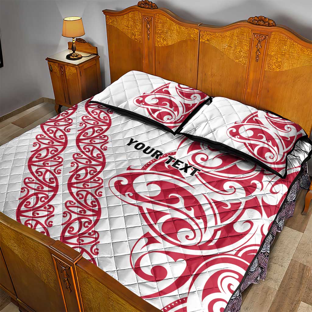 All White Maori Tribal Tattoo Personalised Quilt Bed Set Classic Red Polynesian Style - Polynesian Pride