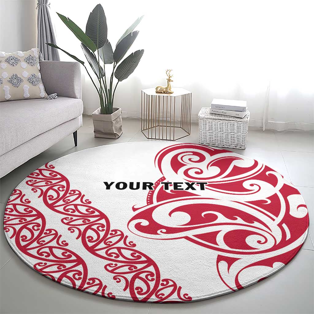 All White Maori Tribal Tattoo Personalised Round Carpet Classic Red Polynesian Style - Polynesian Pride