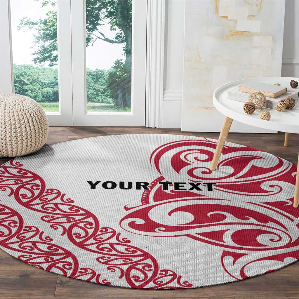 All White Maori Tribal Tattoo Personalised Round Carpet Classic Red Polynesian Style - Polynesian Pride