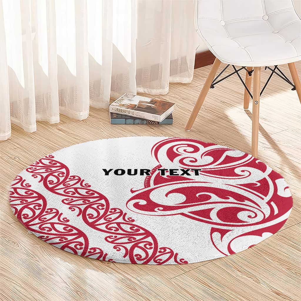 All White Maori Tribal Tattoo Personalised Round Carpet Classic Red Polynesian Style - Polynesian Pride