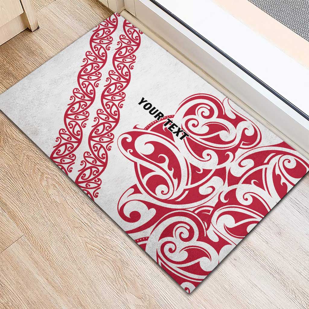 All White Maori Tribal Tattoo Personalised Rubber Doormat Classic Red Polynesian Style - Polynesian Pride