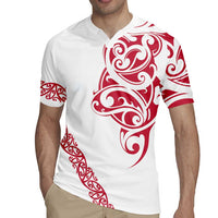 All White Maori Tribal Tattoo Personalised Rugby Jersey Classic Red Polynesian Style - Polynesian Pride