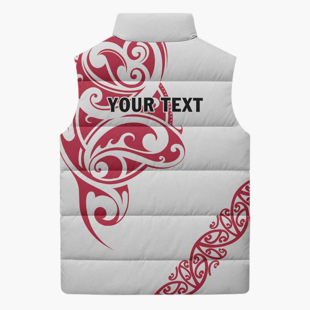 All White Maori Tribal Tattoo Personalised Sleeveless Puffer Jacket Classic Red Polynesian Style - Polynesian Pride