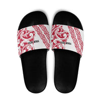 All White Maori Tribal Tattoo Personalised Slide Sandals Classic Red Polynesian Style - Polynesian Pride