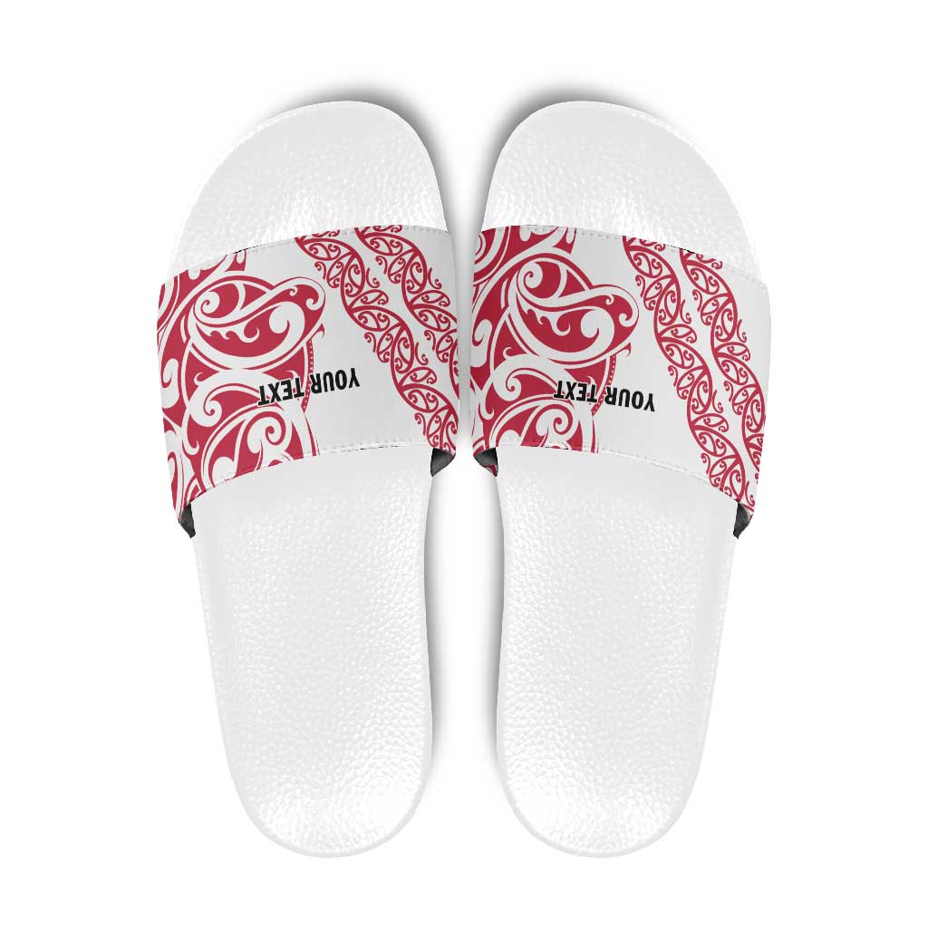 All White Maori Tribal Tattoo Personalised Slide Sandals Classic Red Polynesian Style - Polynesian Pride