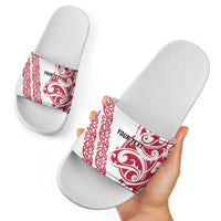 All White Maori Tribal Tattoo Personalised Slide Sandals Classic Red Polynesian Style - Polynesian Pride