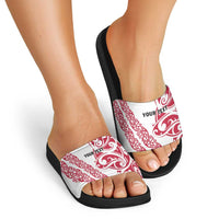 All White Maori Tribal Tattoo Personalised Slide Sandals Classic Red Polynesian Style - Polynesian Pride
