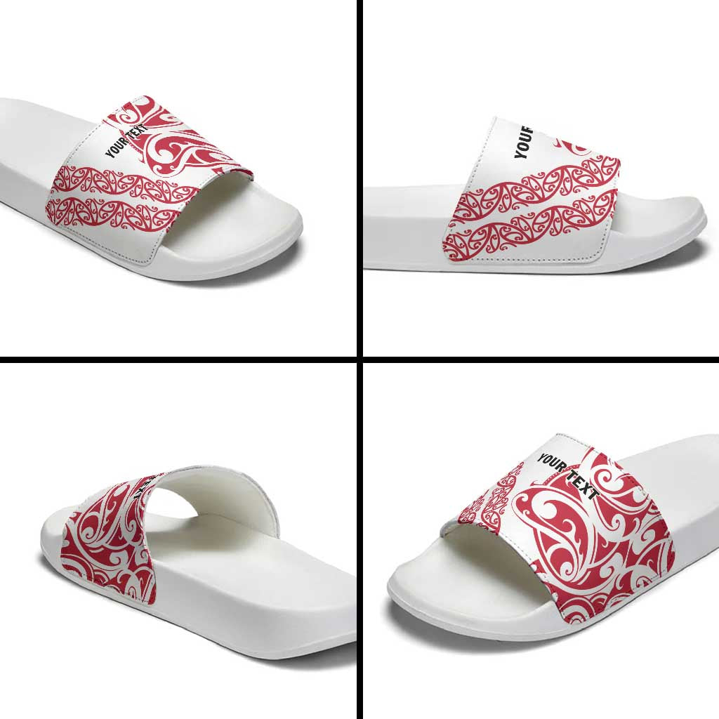 All White Maori Tribal Tattoo Personalised Slide Sandals Classic Red Polynesian Style - Polynesian Pride