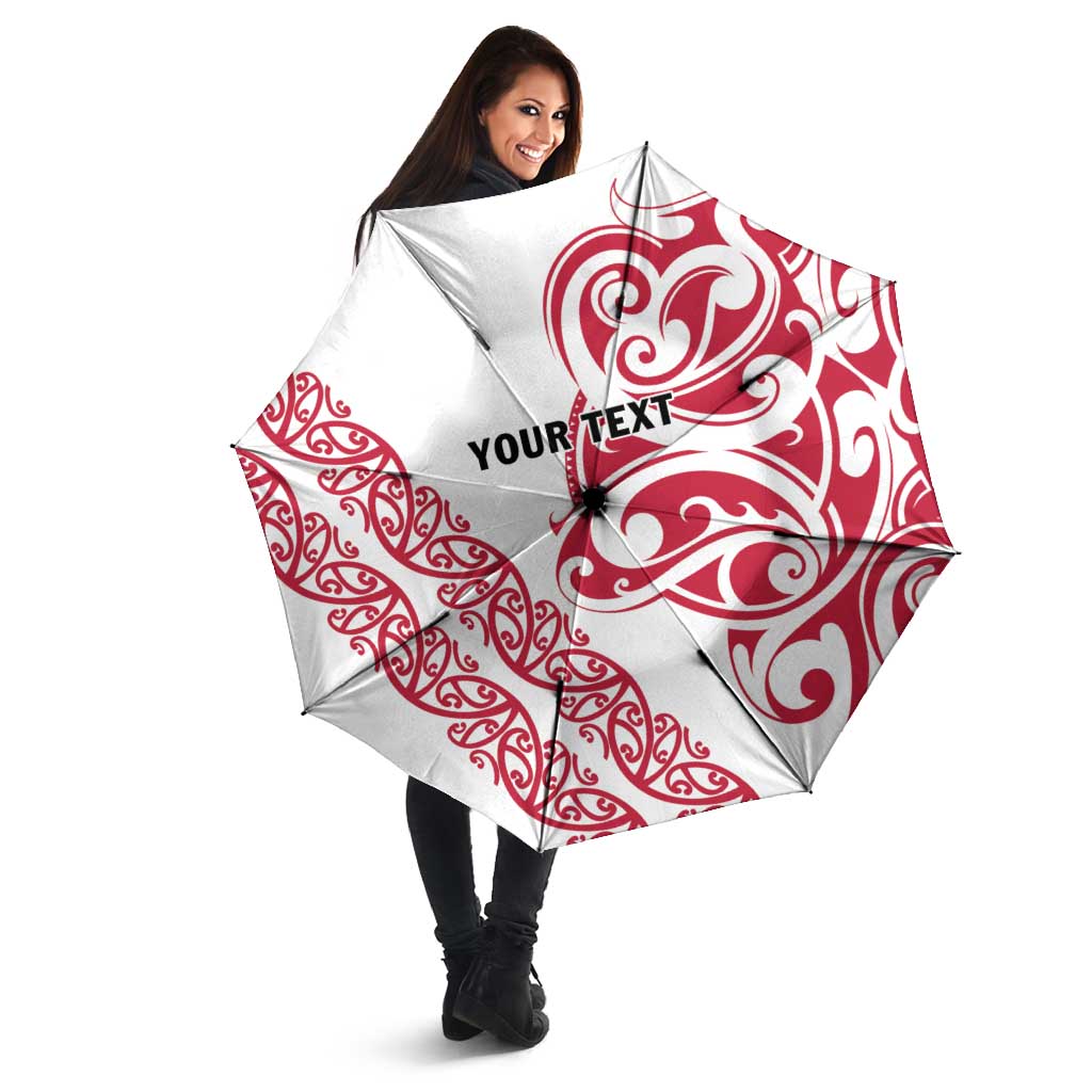 All White Maori Tribal Tattoo Personalised Umbrella Classic Red Polynesian Style - Polynesian Pride