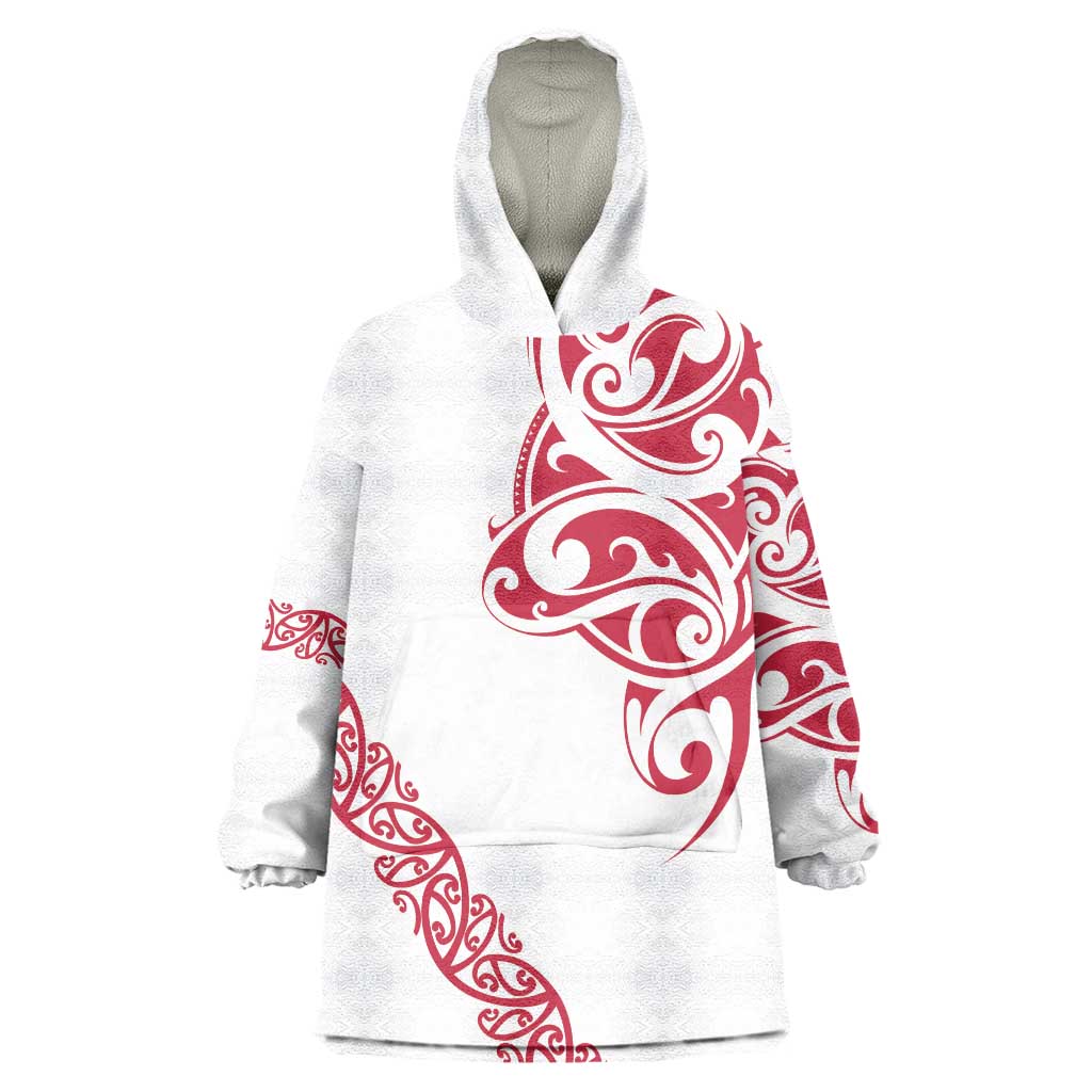 All White Maori Tribal Tattoo Personalised Wearable Blanket Hoodie Classic Red Polynesian Style - Polynesian Pride